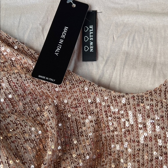 New Style Made In Italy Sequin Lace Top M-L - Picture 2 of 6